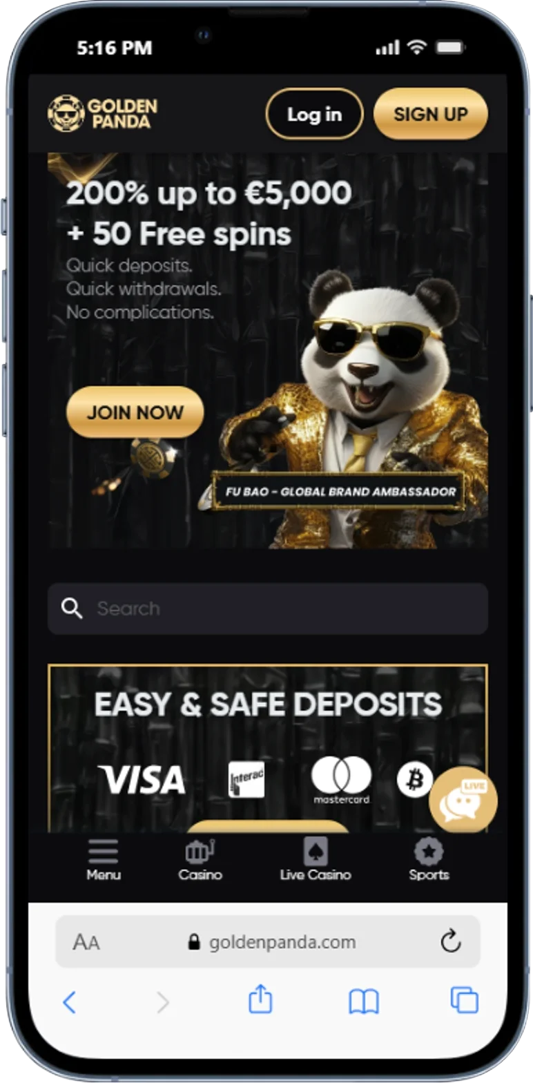 Golden Panda crypto casino site on mobile